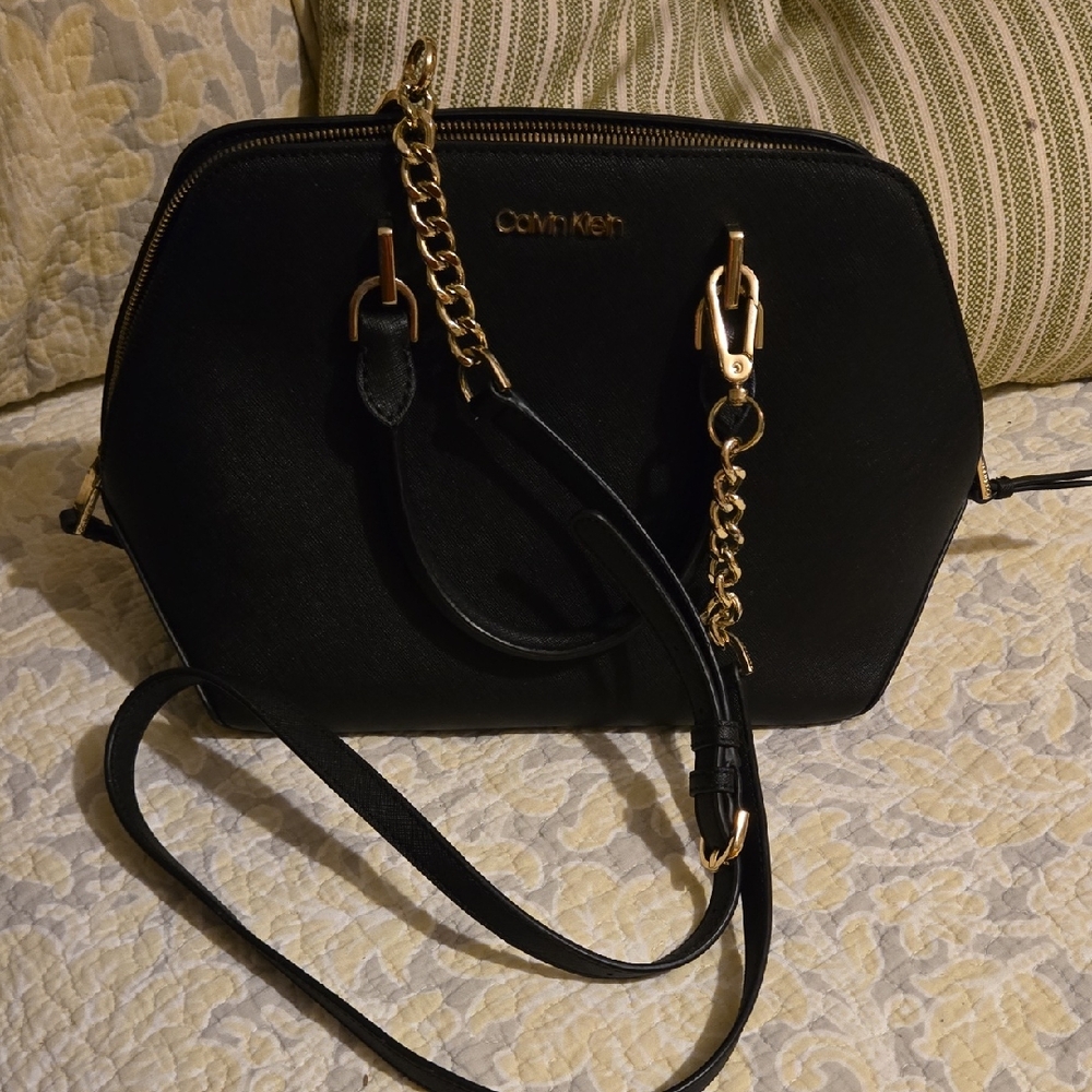 Calvin Klein Black Crossbody Bag with Gold Accents